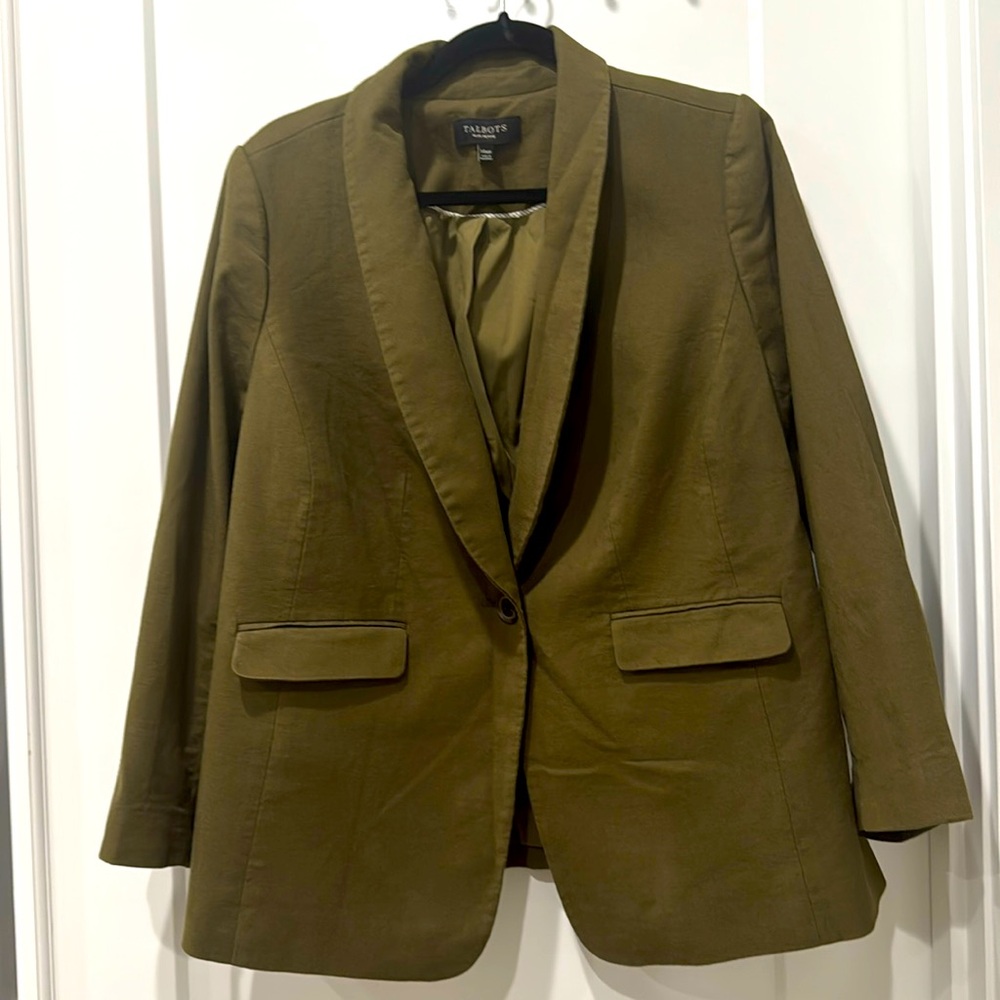 Talbot’s cotton linen blend olive green jacket blazer size petite 14WP